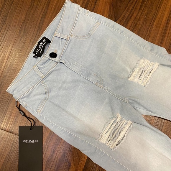 Fit Jeans 4 Hole Ripped High Waisted Jeans VINTAGE BLUE Size Small - Picture 7 of 12